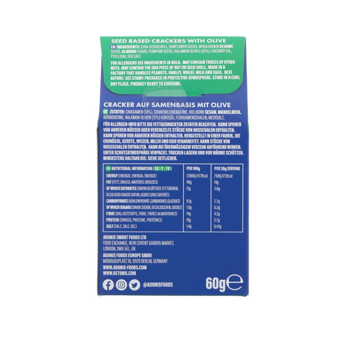 Adonis Keto Crackers Olive and Chia Seed 60g