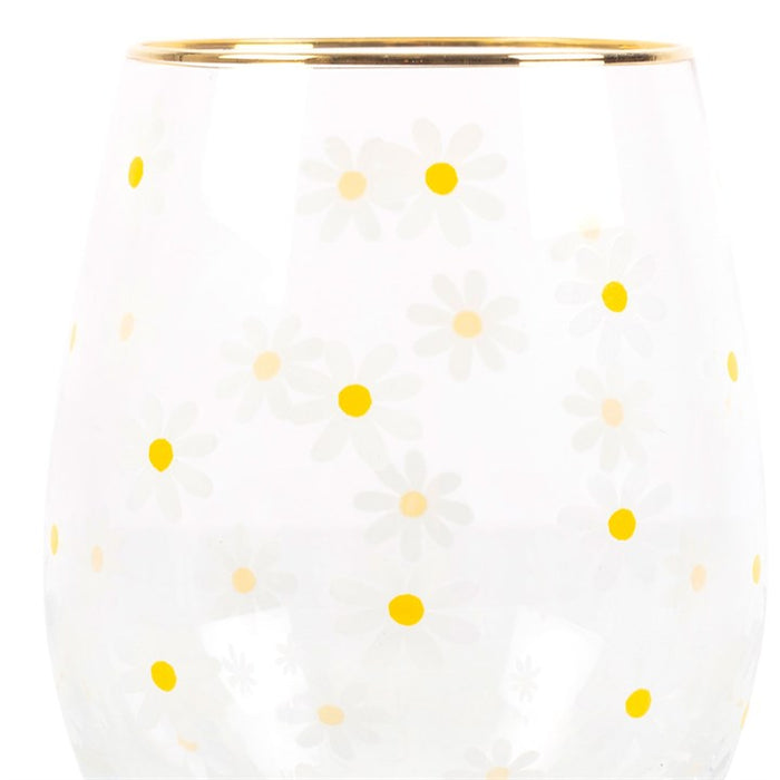 All Over Daisy Print Stemless Wine Glass 🇬🇧