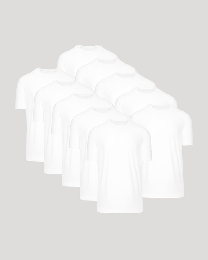 All White Active Crew 10-Pack T-shirts, staggered display.