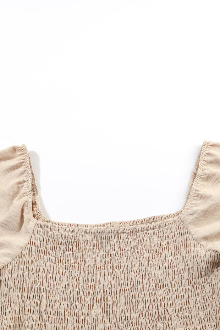 Apricot Short Bubble Sleeve Smocked Wide Leg Jumpsuit 🇺🇸