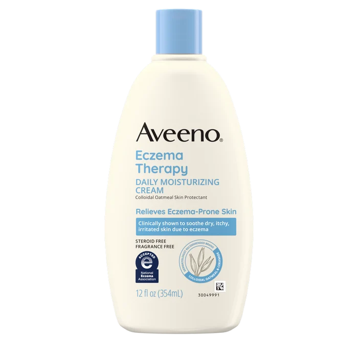 Aveeno Eczema Therapy Daily Moisturizing Cream bottle on a white background