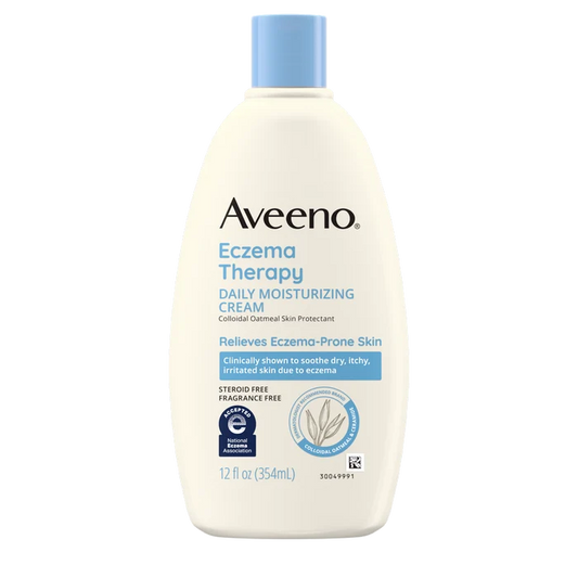 Aveeno Eczema Therapy Daily Moisturizing Cream bottle on a white background