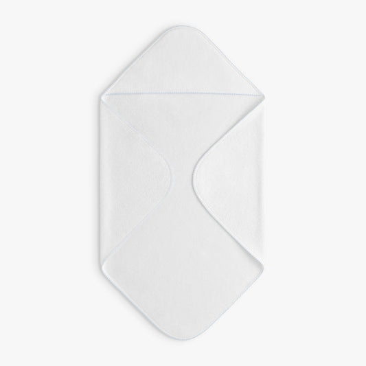 White hooded towel with blue trim