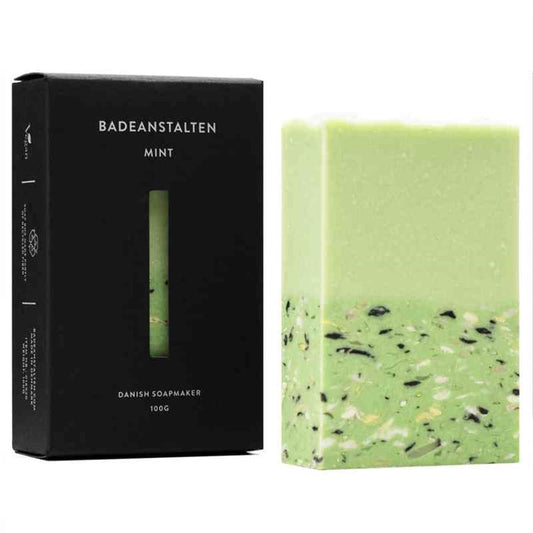 Badeanstalten Handmade Mint Soap 100g for bath and body, featuring fresh mint scent and natural ingredients.