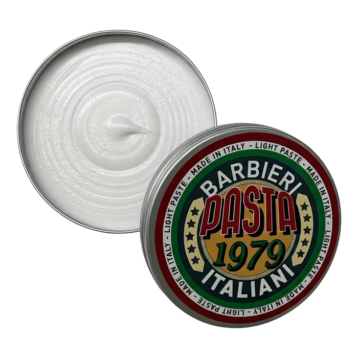 Åpen Barbieri Italiani Pasta 1979 lett hårvoks med kremet tekstur og sirkulære striper