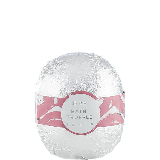 Bath Truffle | Zents wrapped in shiny silver foil with a pink and white label, designed for skincare and enhancing body care wellness.