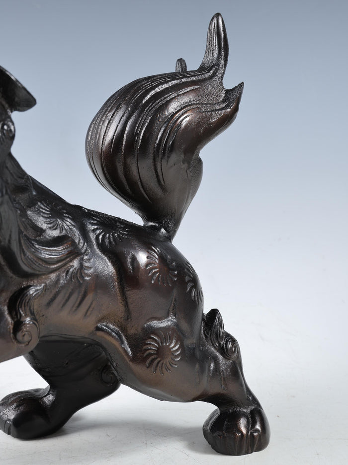 Beautiful Japanese Legendary Bronze Figure Good Atmosphere Leo Komainu