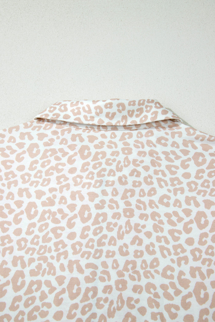 Beige Leopard Zip Polo Top 2pcs Short Set 🇺🇸