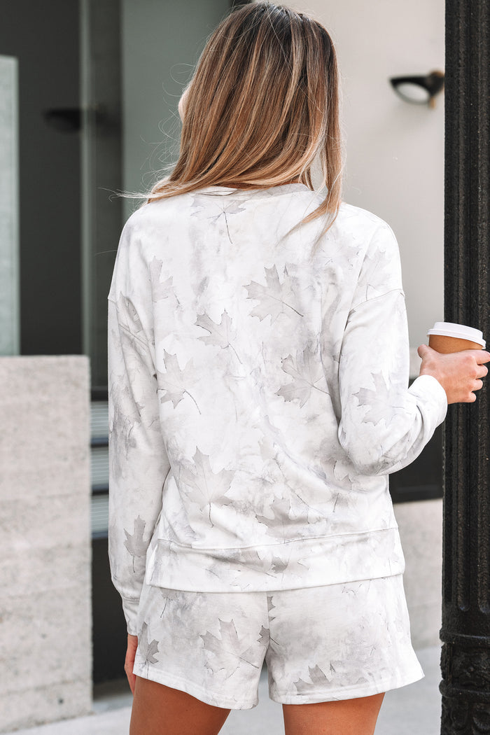 Beige Maple Camo Print Pullover Top and Elastic Waist Casual Short Set 🇺🇸