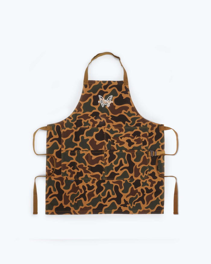 Duck Camo Canvas Knife Roll Apron - Front View with Adjustable Neck Strap | Benchmade Knife Co.