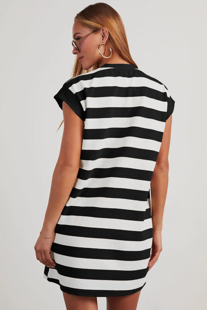 Black Stripe Cap Sleeve Shift T Shirt Dress 🇺🇸