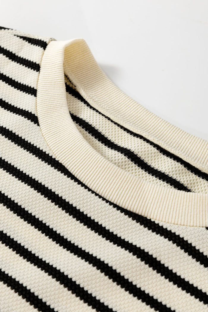 Black Stripe Eyelet Trimmed Ruffled Short Sleeve Plus Size Top 🇺🇸