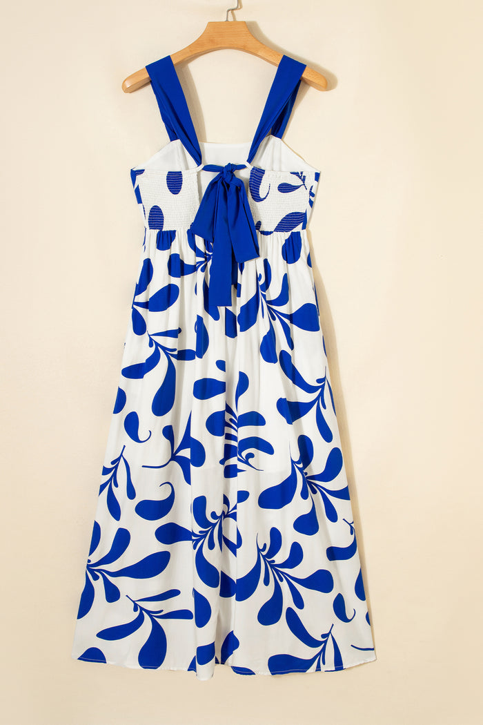 Blue Floral Print Crisscross Tie Back Sleeveless Long Dress 🇺🇸