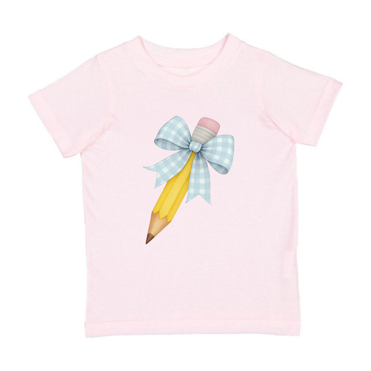 Blue Plaid Pencil BowT-Shirt