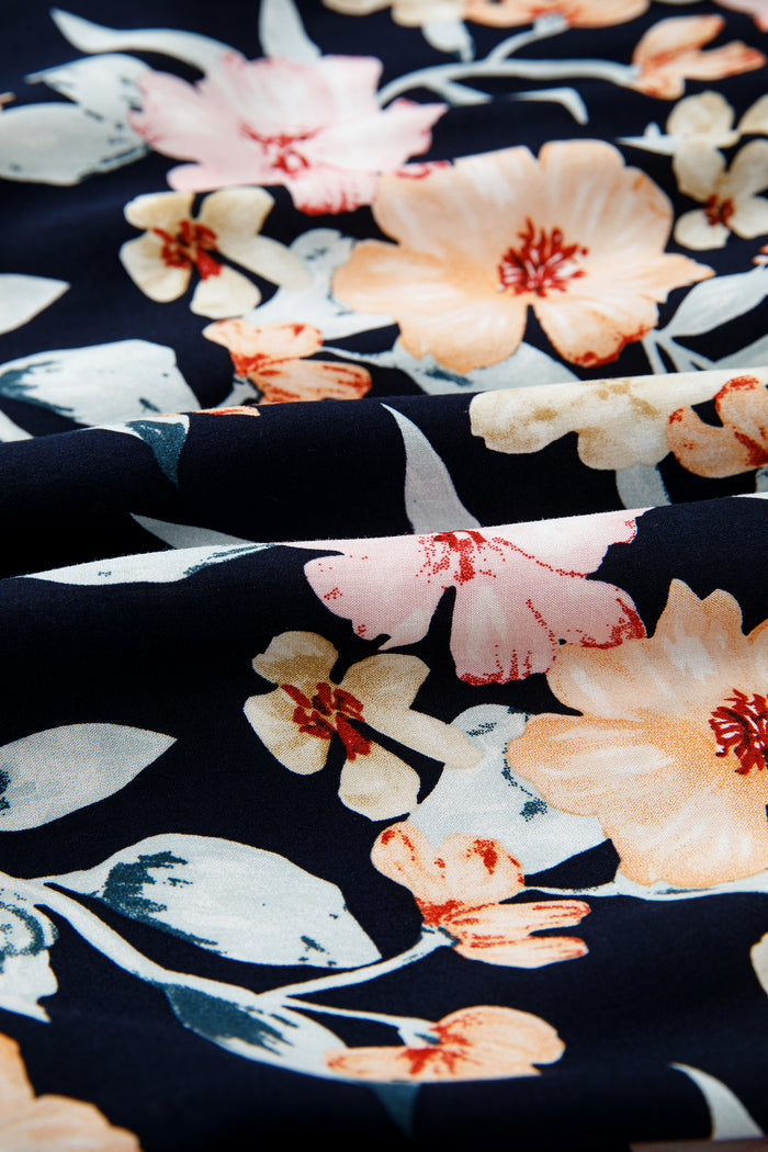 Blue Short Sleeve Smocked Detail High Waist Floral Maxi Dress 🇺🇸