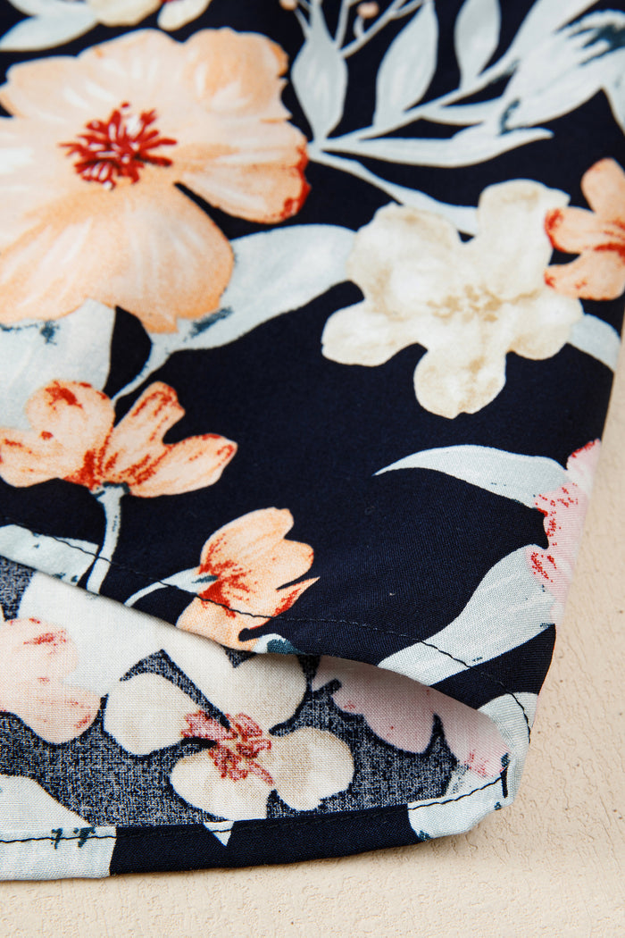 Blue Short Sleeve Smocked Detail High Waist Floral Maxi Dress 🇺🇸