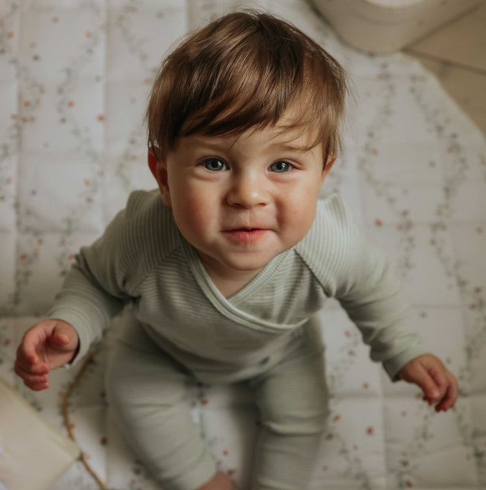 Botanical Berries Play Mat with baby boy sitting on top