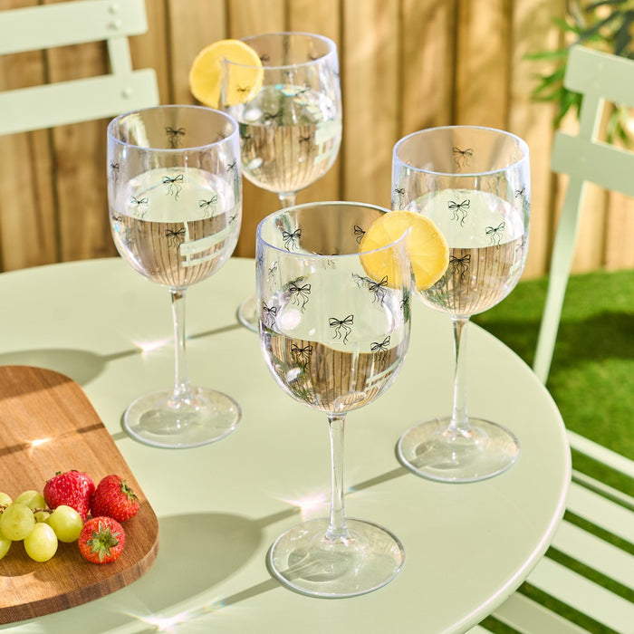 Bow Print Plastic Wine Glasses, Monochrome/Clear - 4 Pack 🇬🇧