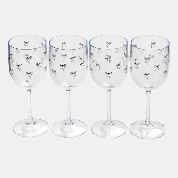 Bow Print Plastic Wine Glasses, Monochrome/Clear - 4 Pack 🇬🇧