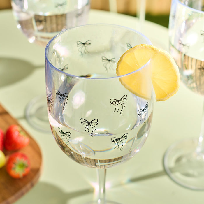 Bow Print Plastic Wine Glasses, Monochrome/Clear - 4 Pack 🇬🇧
