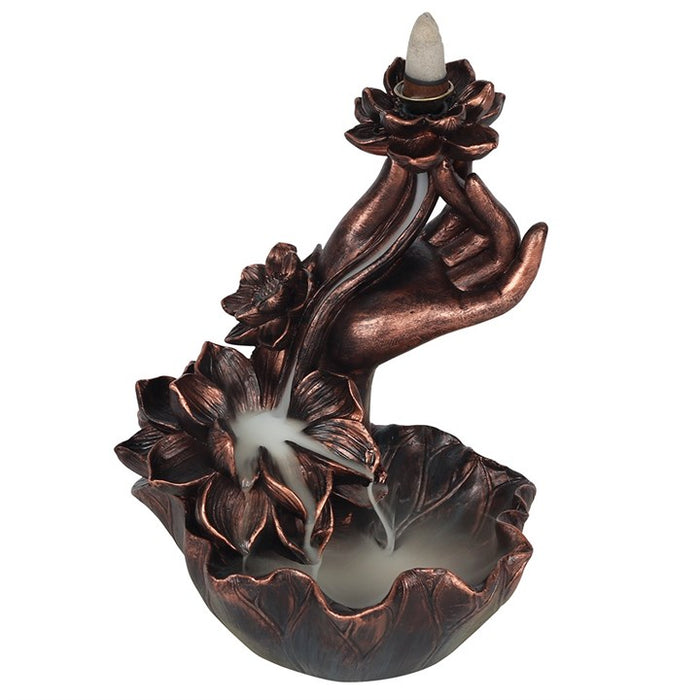 Bronze Effect Hand with Flower Backflow Incense Burner 🇬🇧