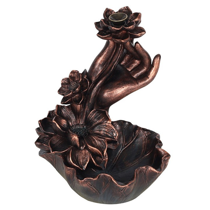 Bronze Effect Hand with Flower Backflow Incense Burner 🇬🇧