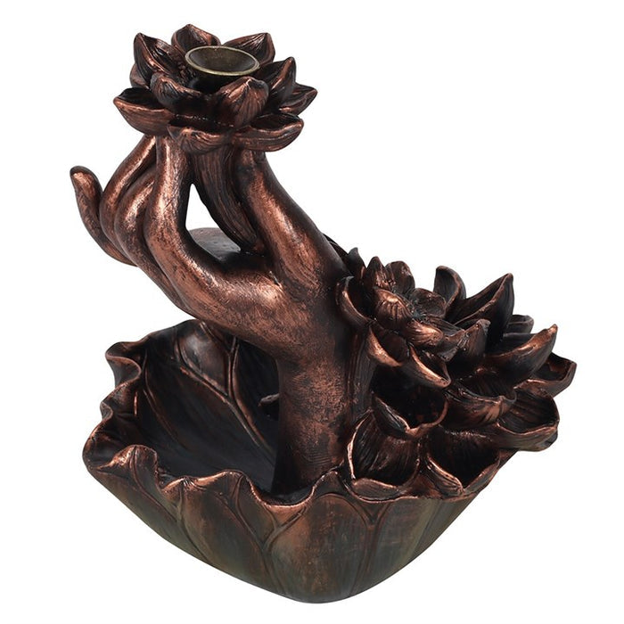 Bronze Effect Hand with Flower Backflow Incense Burner 🇬🇧