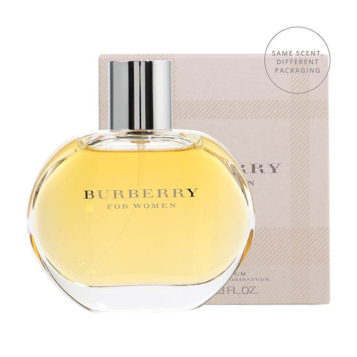 Burberry Original Woman EDP spray bottle, 50ml or 100ml, elegant fragrance bottle with classic Burberry design.