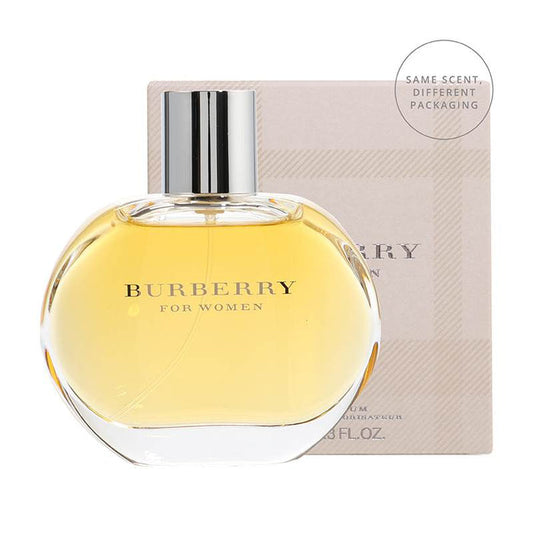 Burberry Original Woman EDP spray bottle, 50ml or 100ml, elegant fragrance bottle with classic Burberry design.