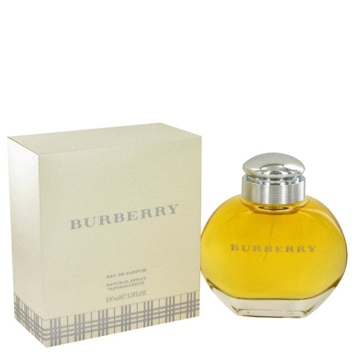 Burberry Original Woman EDP spray bottle, 50ml or 100ml, with elegant packaging and floral fragrance design.