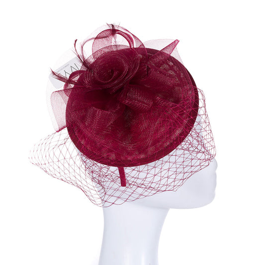 Burgundy Red Organza Flower Fascinator