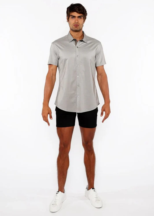 Chestnut Brown Solid Stretch Jersey Knit Short Sleeve Shirt W/Contrast Placket St-963-04