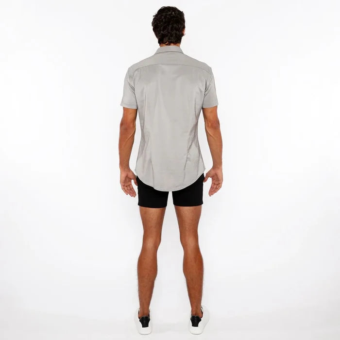 Chestnut Brown Solid Stretch Jersey Knit Short Sleeve Shirt W/Contrast Placket St-963-04