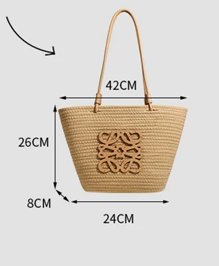 Grace Beauty chic raffia woven straw tote bag with sturdy handles, perfect for casual and summer outings.
