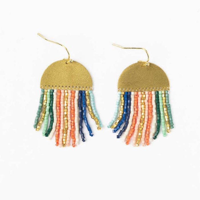 Claudia Vertical Stripe Beaded Fringe Earrings Multi