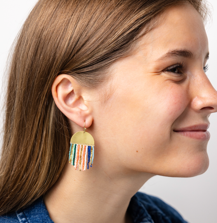 Claudia Vertical Stripe Beaded Fringe Earrings Multi