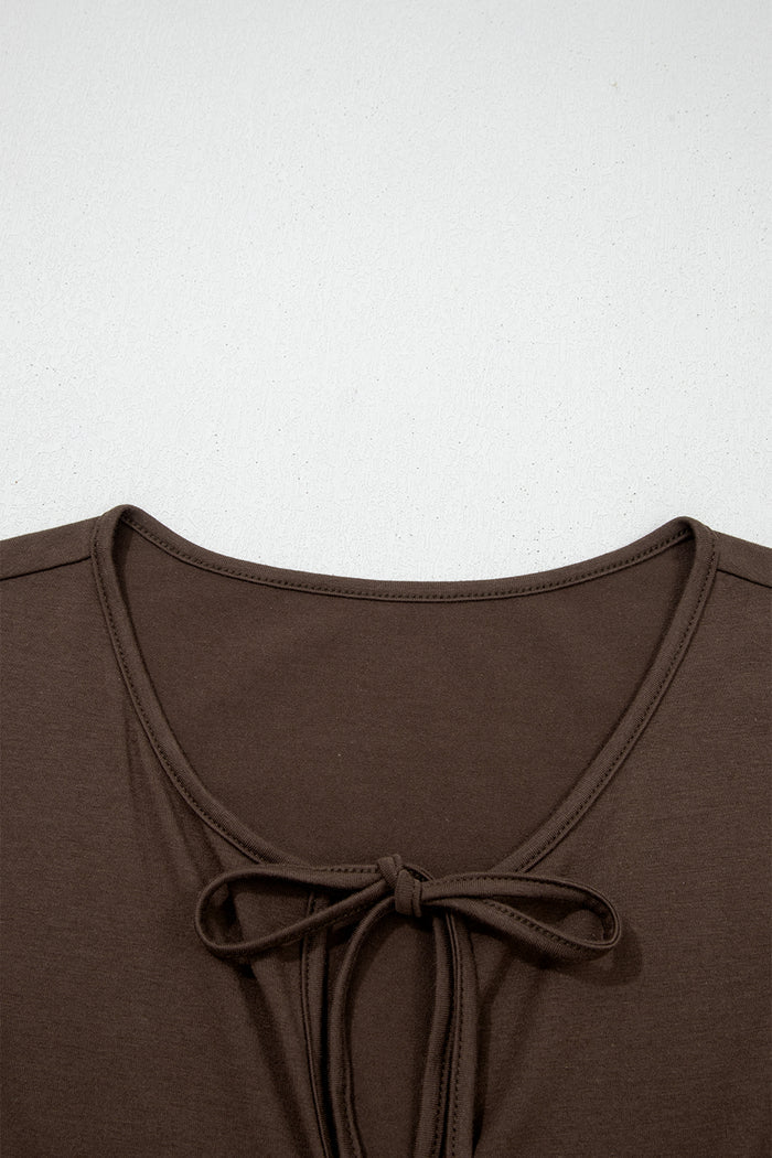 Coffee Plus Size Solid Color Bow Tie Peplum Tank Top 🇺🇸