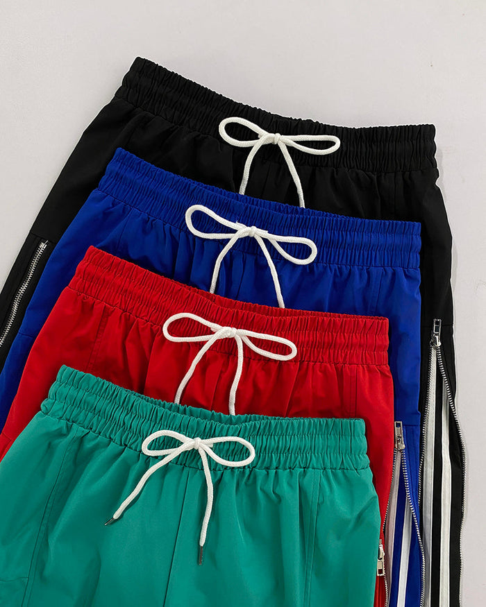 Contrast Side Striped & Zipper Slit Side Drawstring Elastic Waist Trousers Casual Wide Leg Pants 🇬🇧