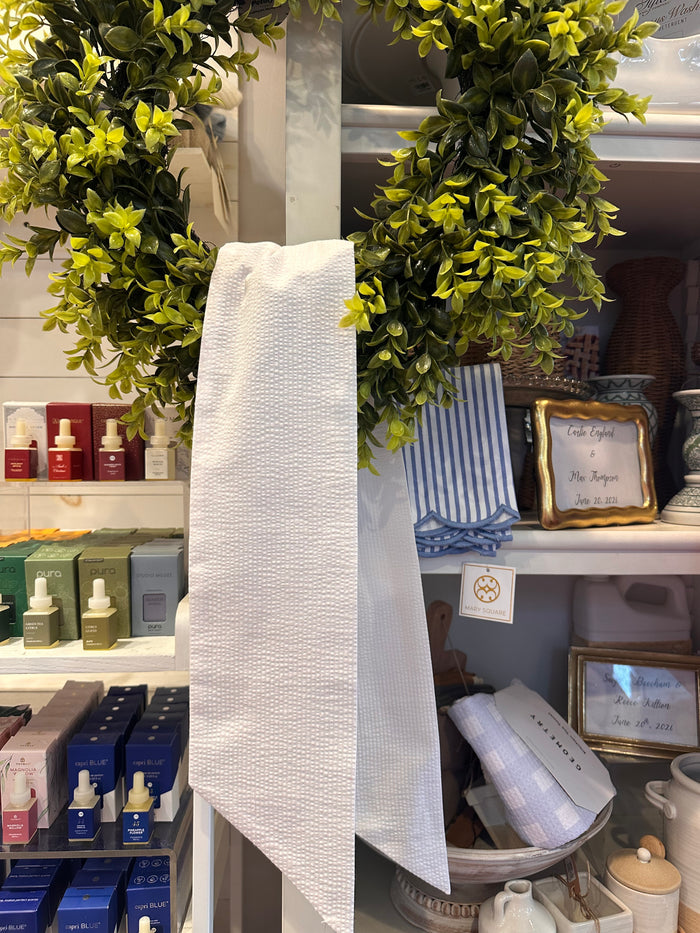Customizable Wreath Sash=White Seersucker