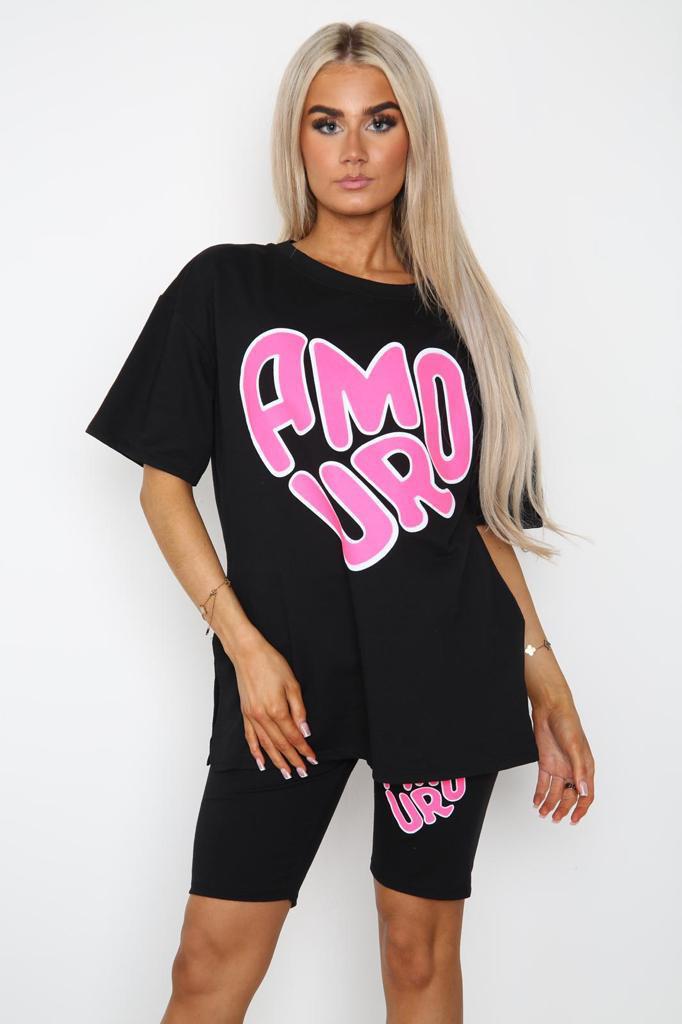 Amour Slogan / Black / One Size UK Fit (Upto 14)