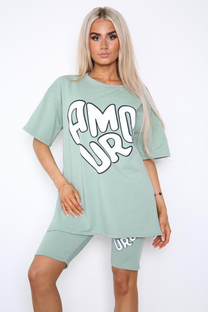 Amour Slogan / Sage Green / One Size UK Fit (Upto 14)