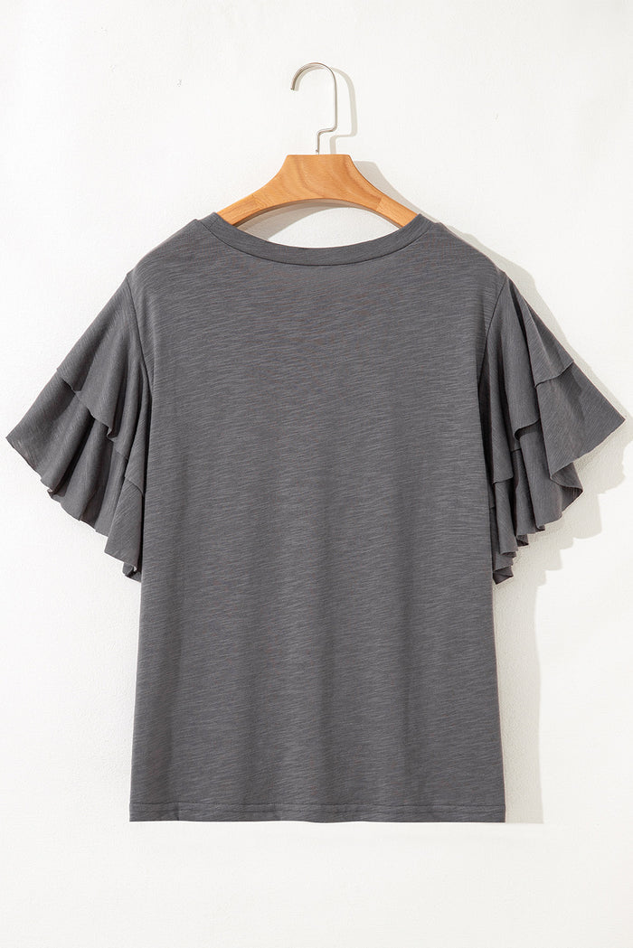 Dark Grey Double Ruffled Short Sleeve Plus Size Top 🇺🇸