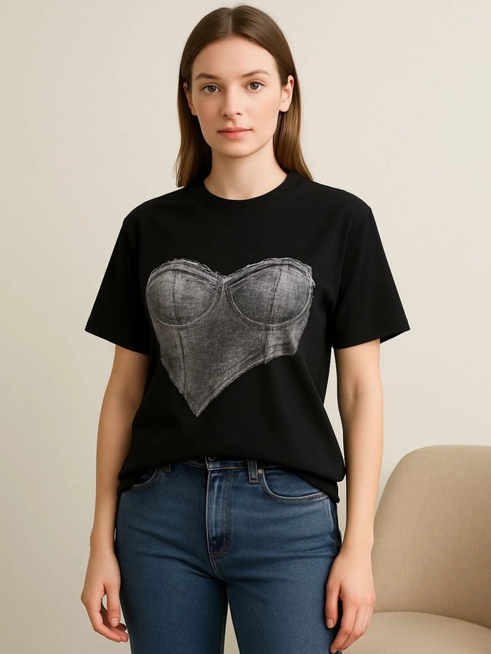 Denim Bra Patch T-Shirt Top 🇬🇧
