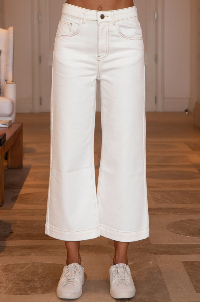 Denim Wide Leg Crop Jean | Ecru - Aspiga
