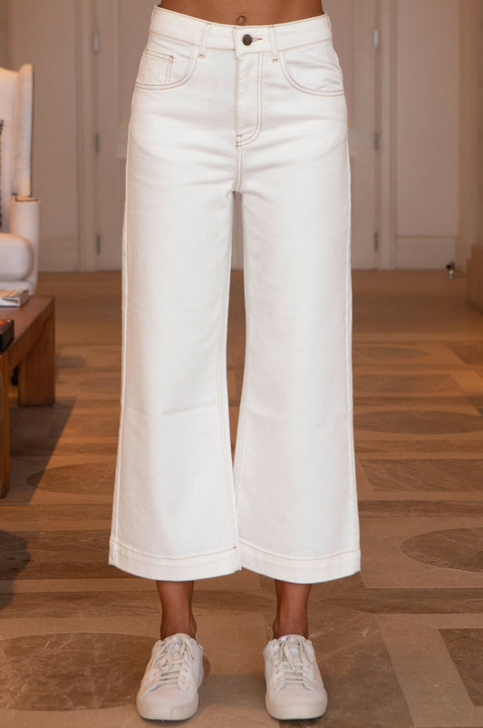 Denim Wide Leg Crop Jean | Ecru - Aspiga