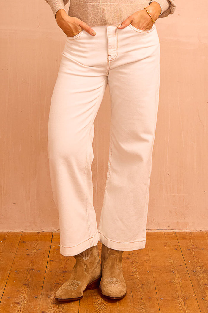 Denim Wide Leg Crop Jean | Ecru - Aspiga