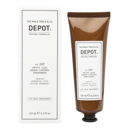 Depot No. 207 hvit leire hårkur i kartong og tub for fet hodebunn