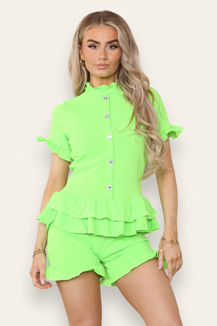 Diamond Frilled Edge Short Co-Ord Set 🇬🇧