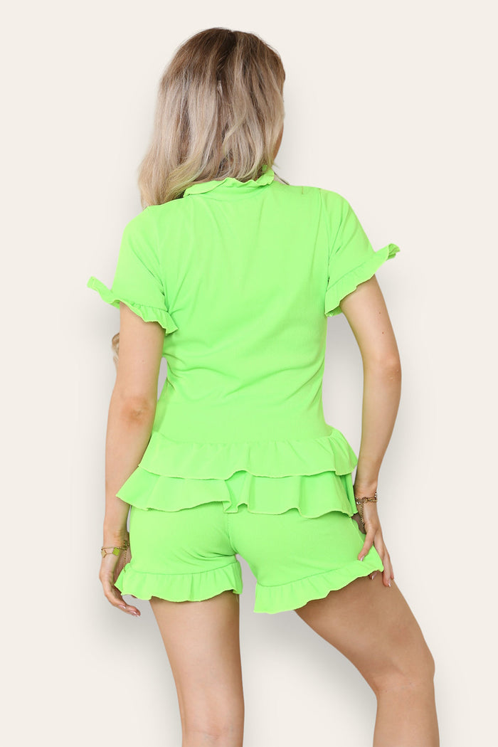 Diamond Frilled Edge Short Co-Ord Set 🇬🇧