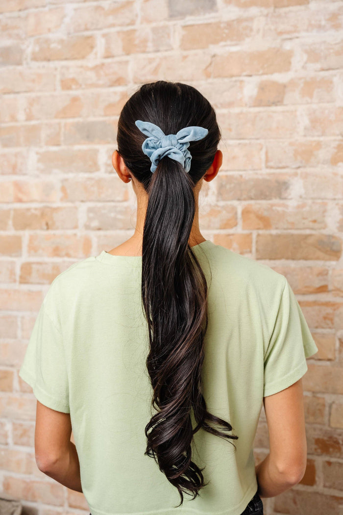 Dusty Blue Velvet Bow Scrunchie